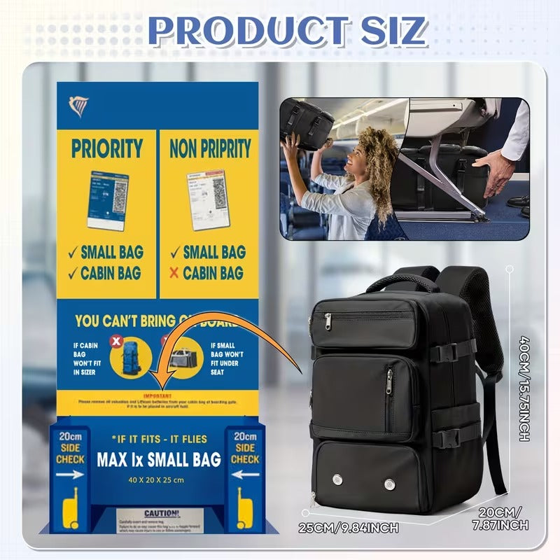 Rucsac de Cabina pentru Calatorii Multifunctional, Nailon, 40 x 30 x 20cm, Negru