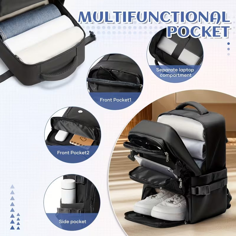 Rucsac de Cabina pentru Calatorii Multifunctional, Nailon, 40 x 30 x 20cm, Negru