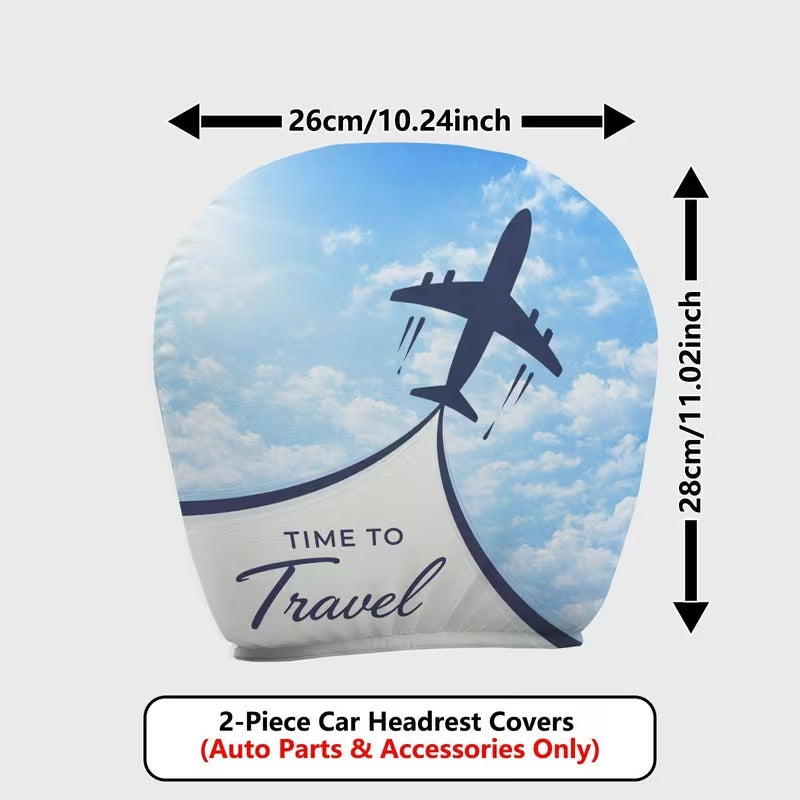 Set 2 Huse pentru Tetiere Auto Design Avion si Nori Time to Travel