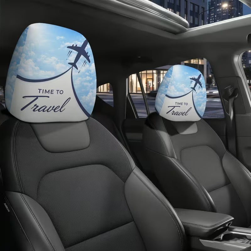 Set 2 Huse pentru Tetiere Auto Design Avion si Nori Time to Travel
