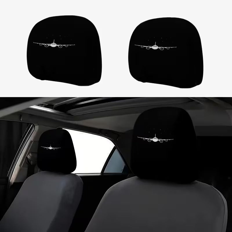 Set 2 Huse pentru Tetiere Auto cu Model Avion si Cer Instelat