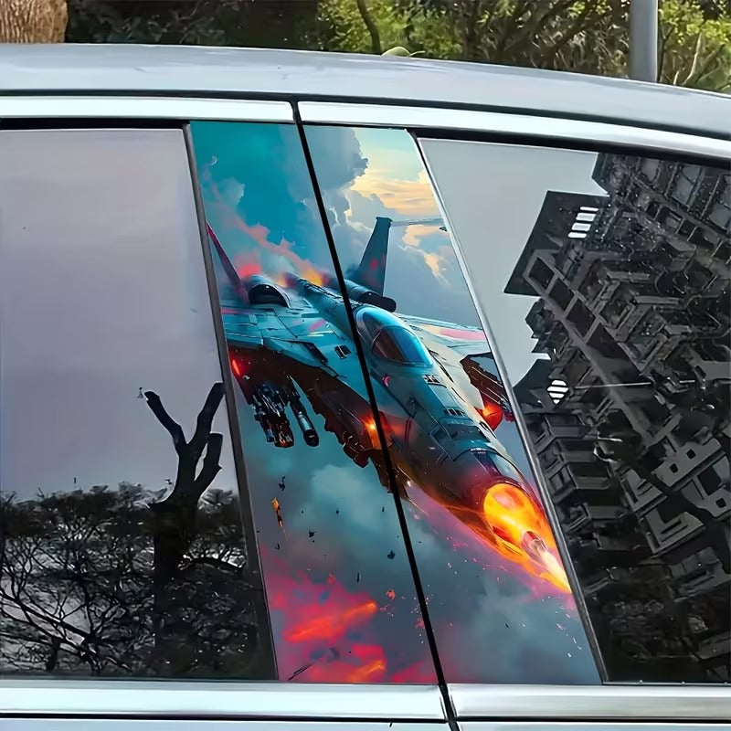 Set 2 Stickere Auto din Vinil Model Avion de Lupta, Rezistente la Apa si Soare