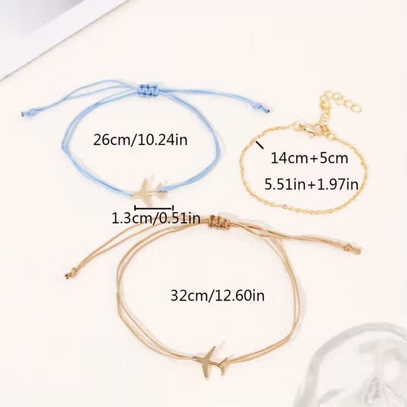 Set 3 Bratari Cuplu Pasionati Travel cu Avion, Ajustabile