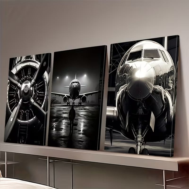 Set 3 Tablouri Canvas Aviatie Stil Industrial, 40 x 54cm