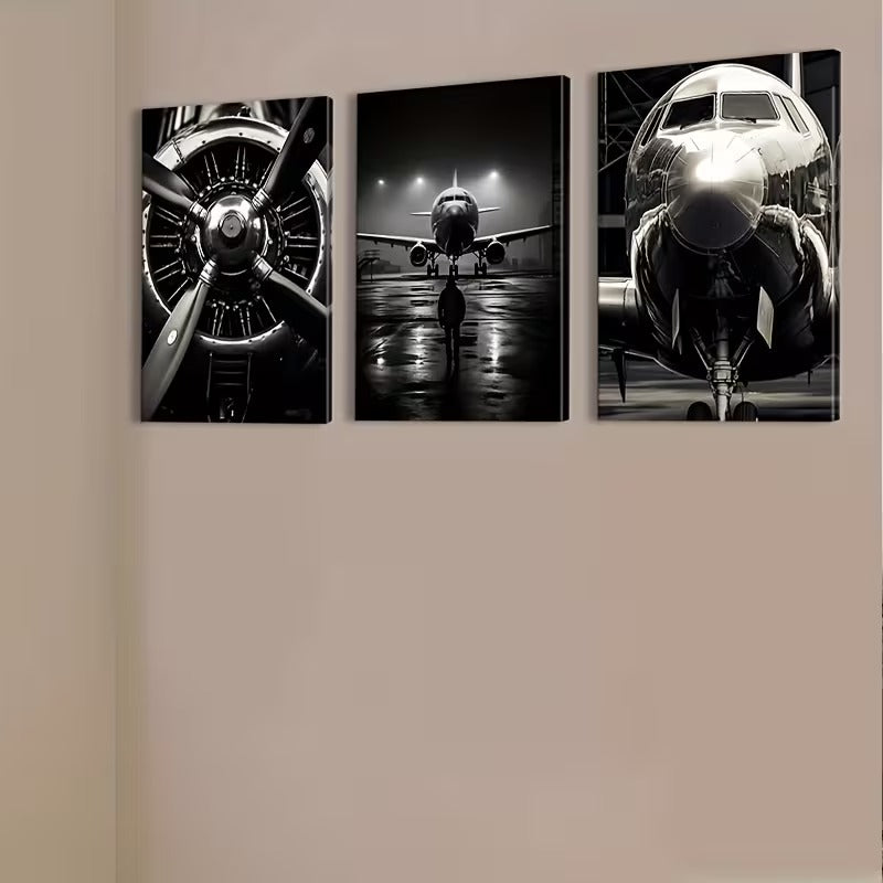 Set 3 Tablouri Canvas Aviatie Stil Industrial, 40 x 54cm
