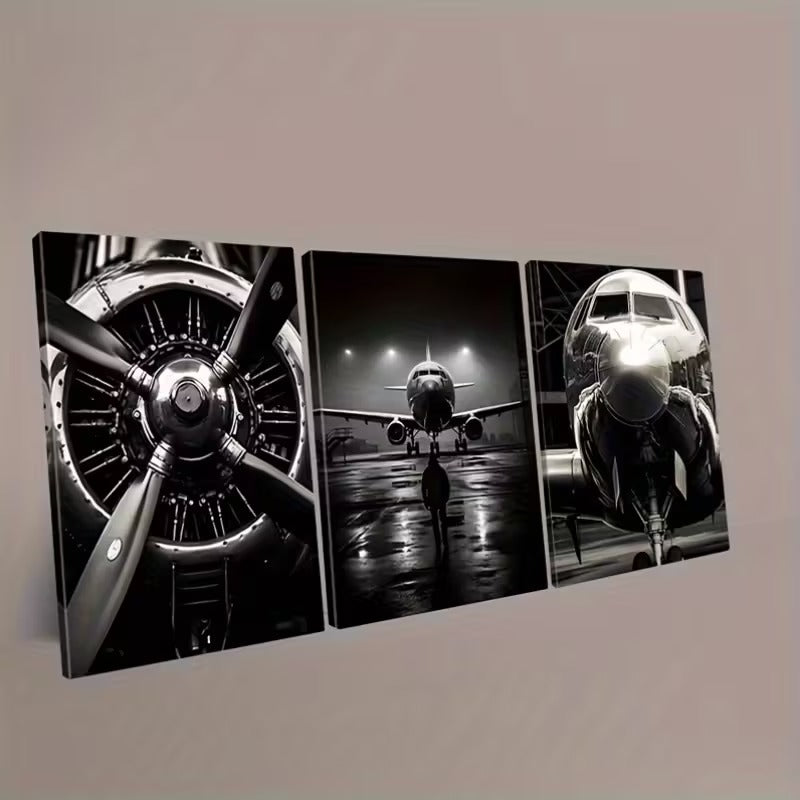 Set 3 Tablouri Canvas Aviatie Stil Industrial, 40 x 54cm