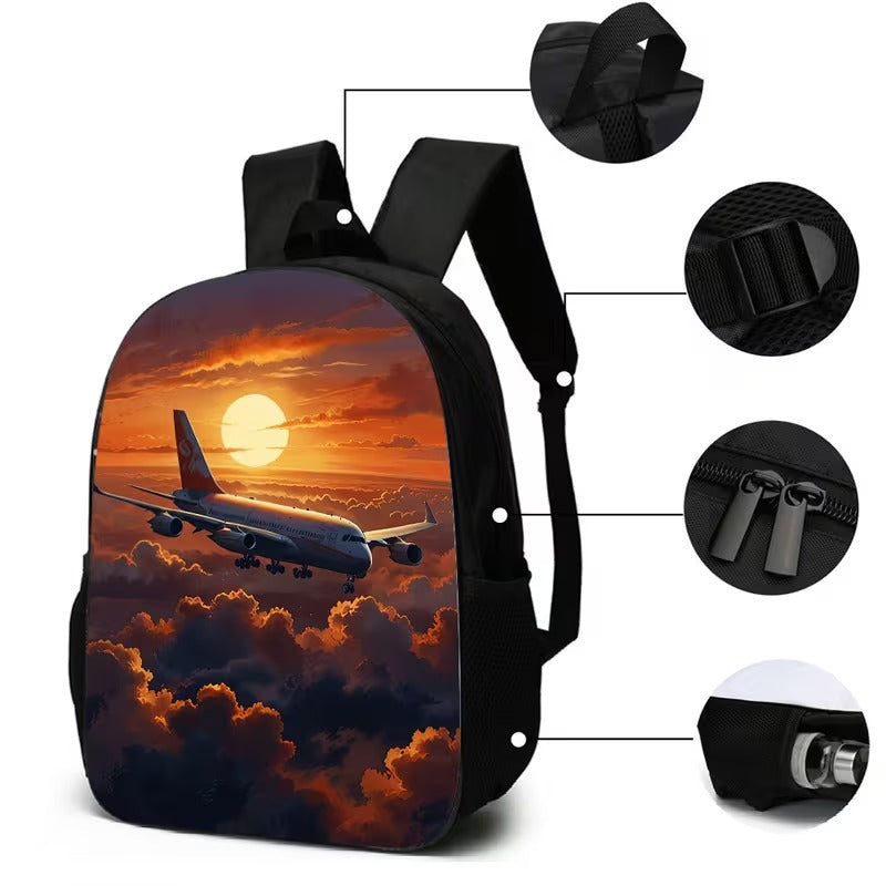 Set 3 buc Ghiozdan Scoala cu Geanta si Penar Airplane Travel