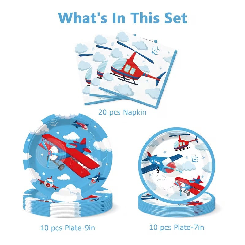 Set 40 buc Piese Masa pentru Petrecere Tematica Aviatie