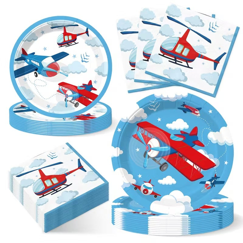 Set 40 buc Piese Masa pentru Petrecere Tematica Aviatie