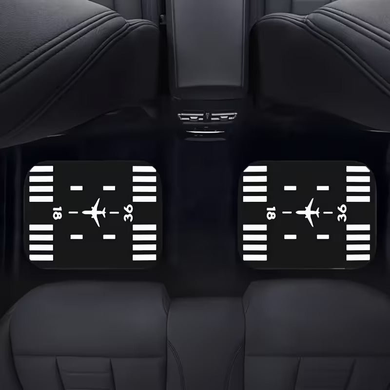 Set 4 Covorase Auto cu Design Aviatic Airplane Runway, Negru
