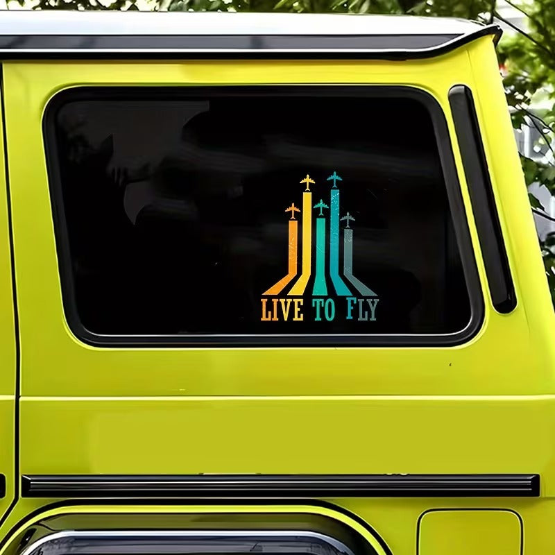 Set 6 Stickere Auto Autocolante cu Avion Live to Fly, Rezistente la Apa si Zgarieturi