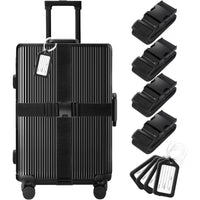 Set 8 Accesorii pentru Bagaj, 4 Curele pentru Valiza si 4 Etichete, Negru
