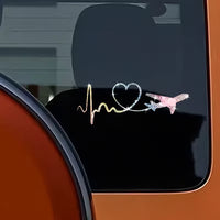 Sticker Auto Autocolant Decor ECG Inima si Avion, 15cm