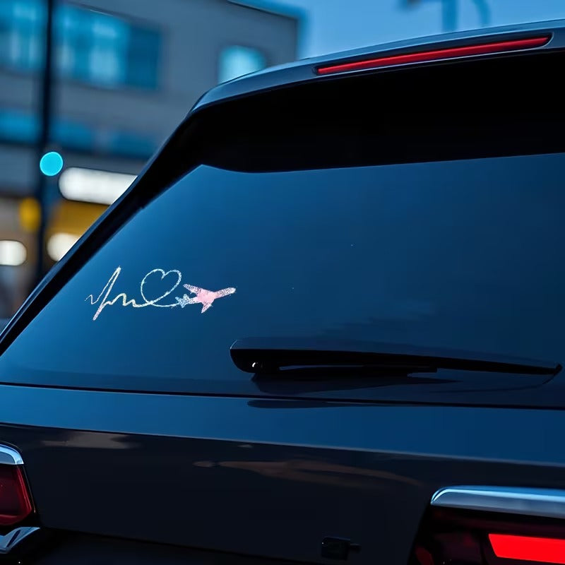 Sticker Auto Autocolant Decor ECG Inima si Avion, 15cm