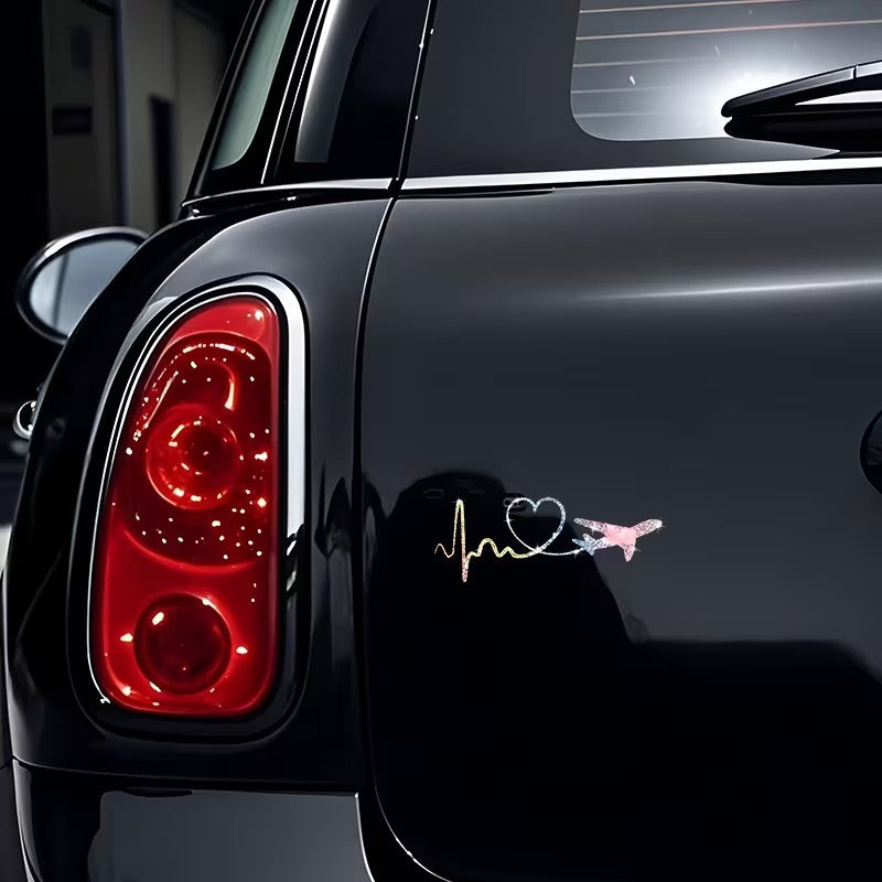 Sticker Auto Autocolant Decor ECG Inima si Avion, 15cm