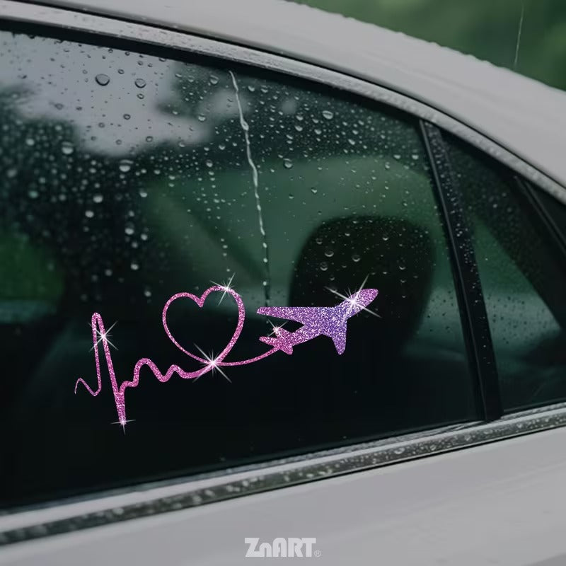 Sticker Auto Reflectorizant Sclipitor cu Inima si Avion