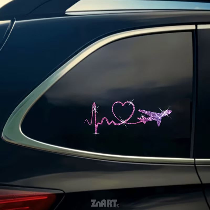 Sticker Auto Reflectorizant Sclipitor cu Inima si Avion