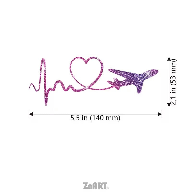 Sticker Auto Reflectorizant Sclipitor cu Inima si Avion