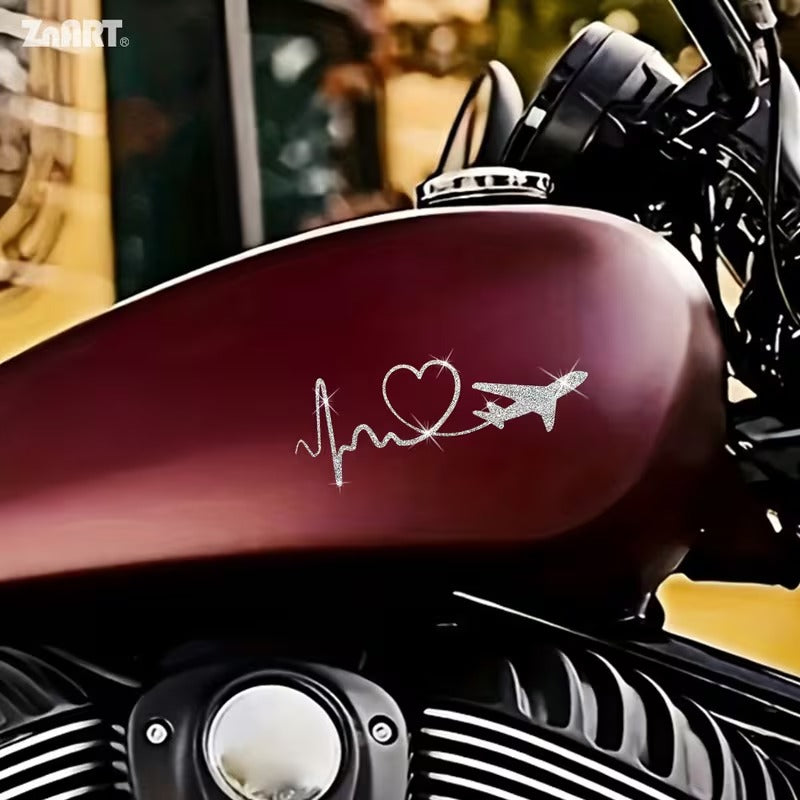 Sticker Auto Reflectorizant Sclipitor cu Inima si Avion