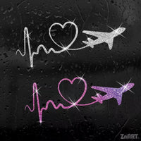Sticker Auto Reflectorizant Sclipitor cu Inima si Avion
