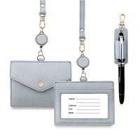 Suport Card ID din Piele cu Snur Retractabil si Design Texturat
