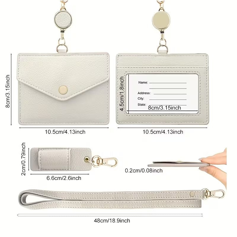 Suport Card ID din Piele cu Snur Retractabil si Design Texturat