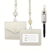 Suport Card ID din Piele cu Snur Retractabil si Design Texturat