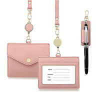 Suport Card ID din Piele cu Snur Retractabil si Design Texturat