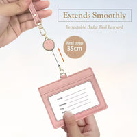 Suport Card ID din Piele cu Snur Retractabil si Design Texturat