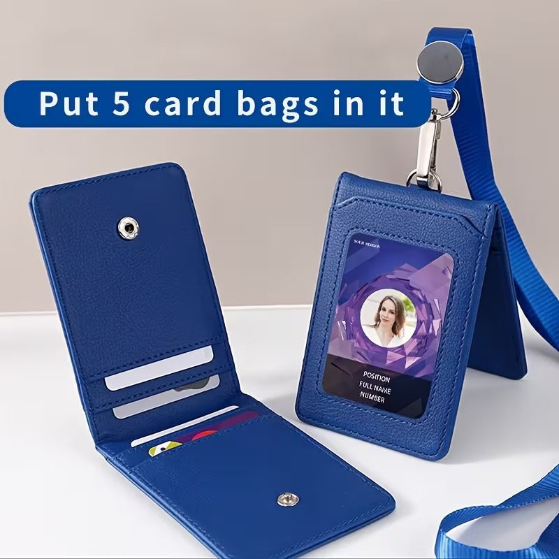 Suport Card cu Snur din Piele Artificiala cu Cinci Buzunare
