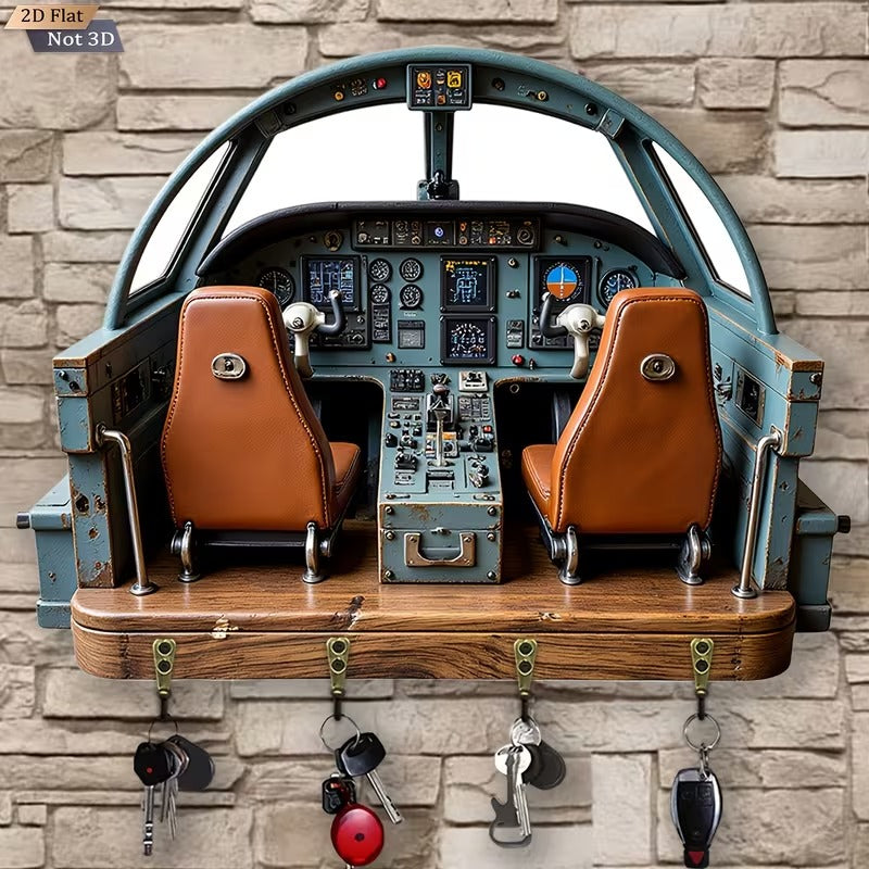 Suport Chei din Lemn pentru Perete cu Design Cockpit, 4 Carlige