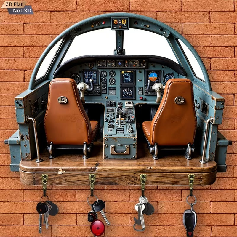 Suport Chei din Lemn pentru Perete cu Design Cockpit, 4 Carlige