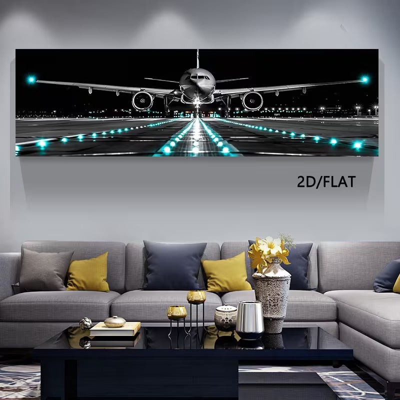 Tablou Canvas 2D Panoramic cu Avion in Aterizare Decor Interior, Fara Rama, 40 x 120cm