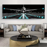 Tablou Canvas 2D Panoramic cu Avion in Aterizare Decor Interior, Fara Rama, 40 x 120cm