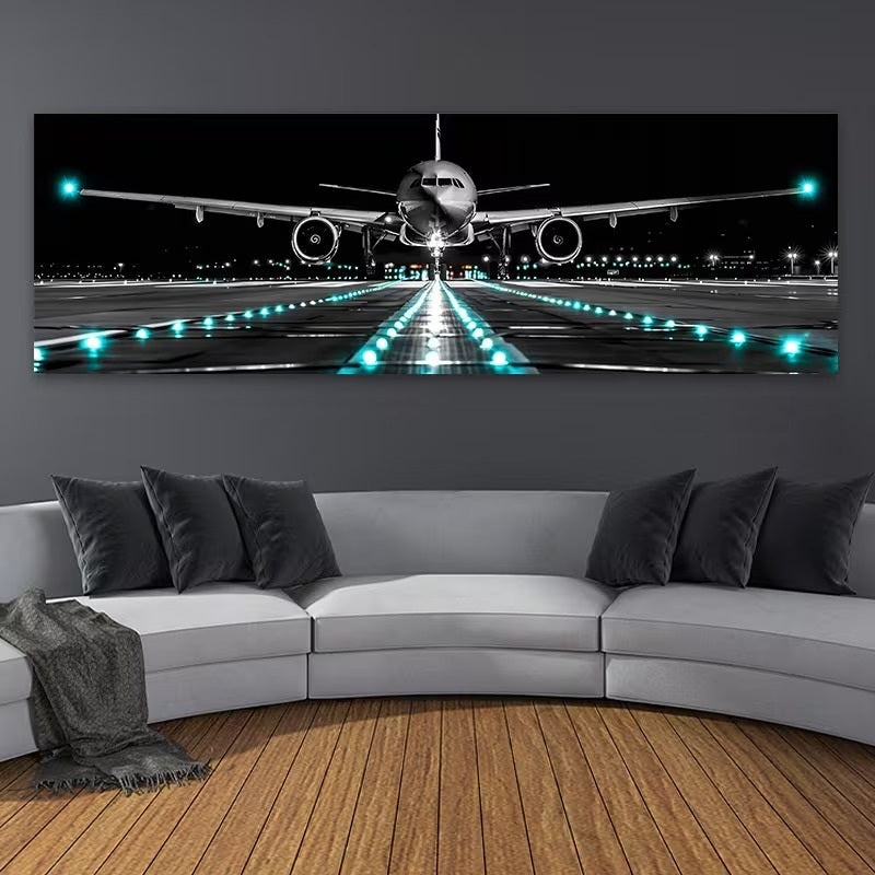 Tablou Canvas 2D Panoramic cu Avion in Aterizare Decor Interior, Fara Rama, 40 x 120cm