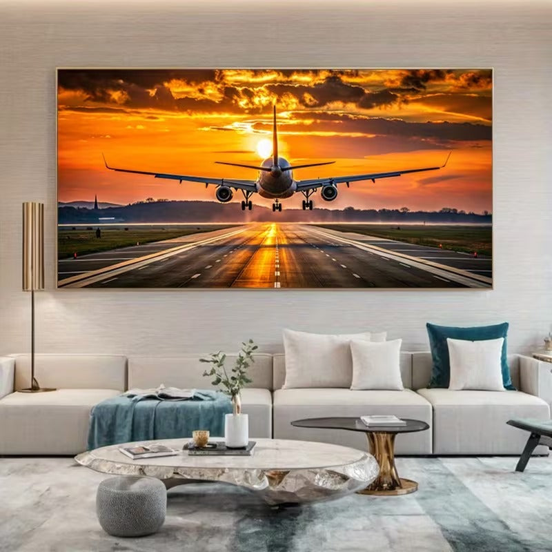 Tablou Canvas Abstract cu Avion la Apus pentru Decor Interior