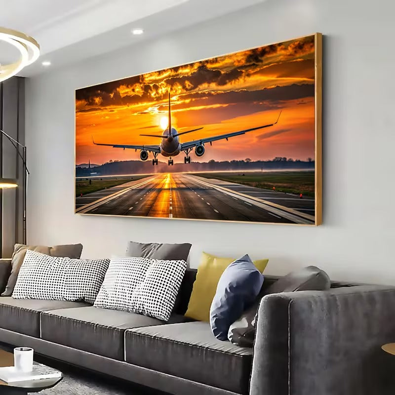 Tablou Canvas Abstract cu Avion la Apus pentru Decor Interior