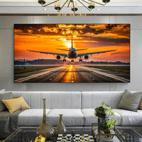 Tablou Canvas Abstract cu Avion la Apus pentru Decor Interior