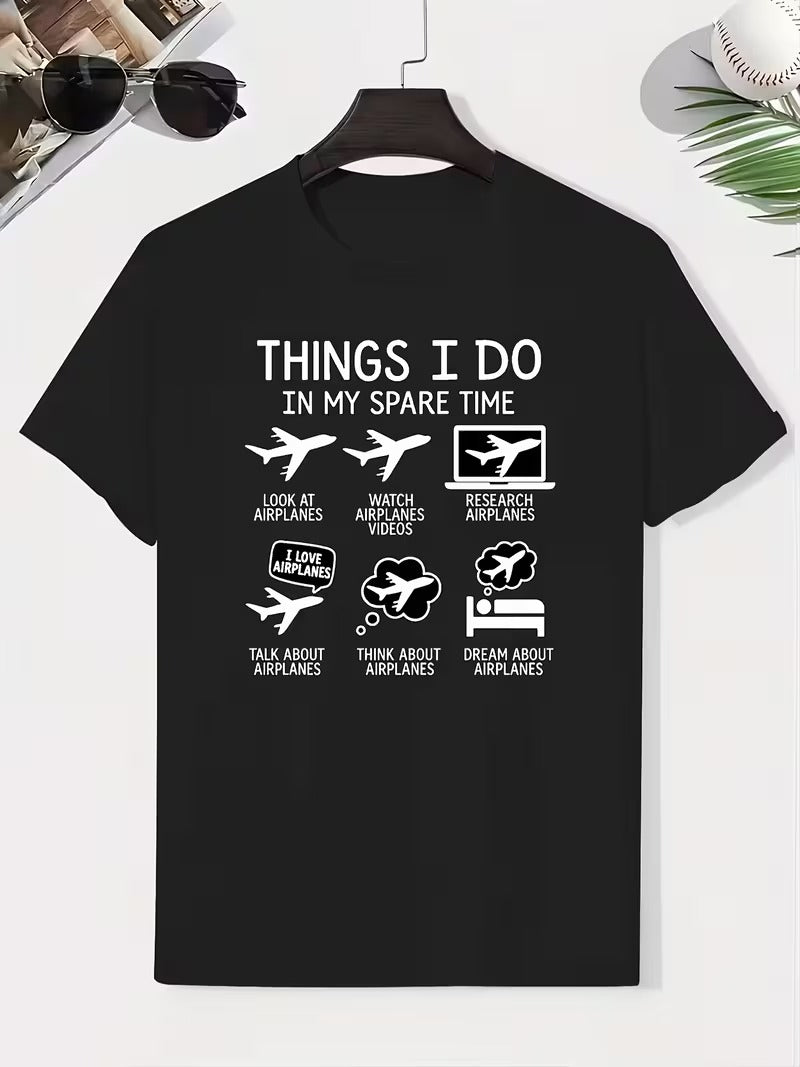 Tricou Baieti Design Aviatic Things I do In My Spare Time, Negru