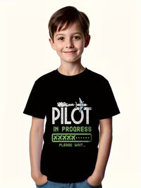 Tricou Baieti cu Design Aviatic Pilot in Progress, Negru