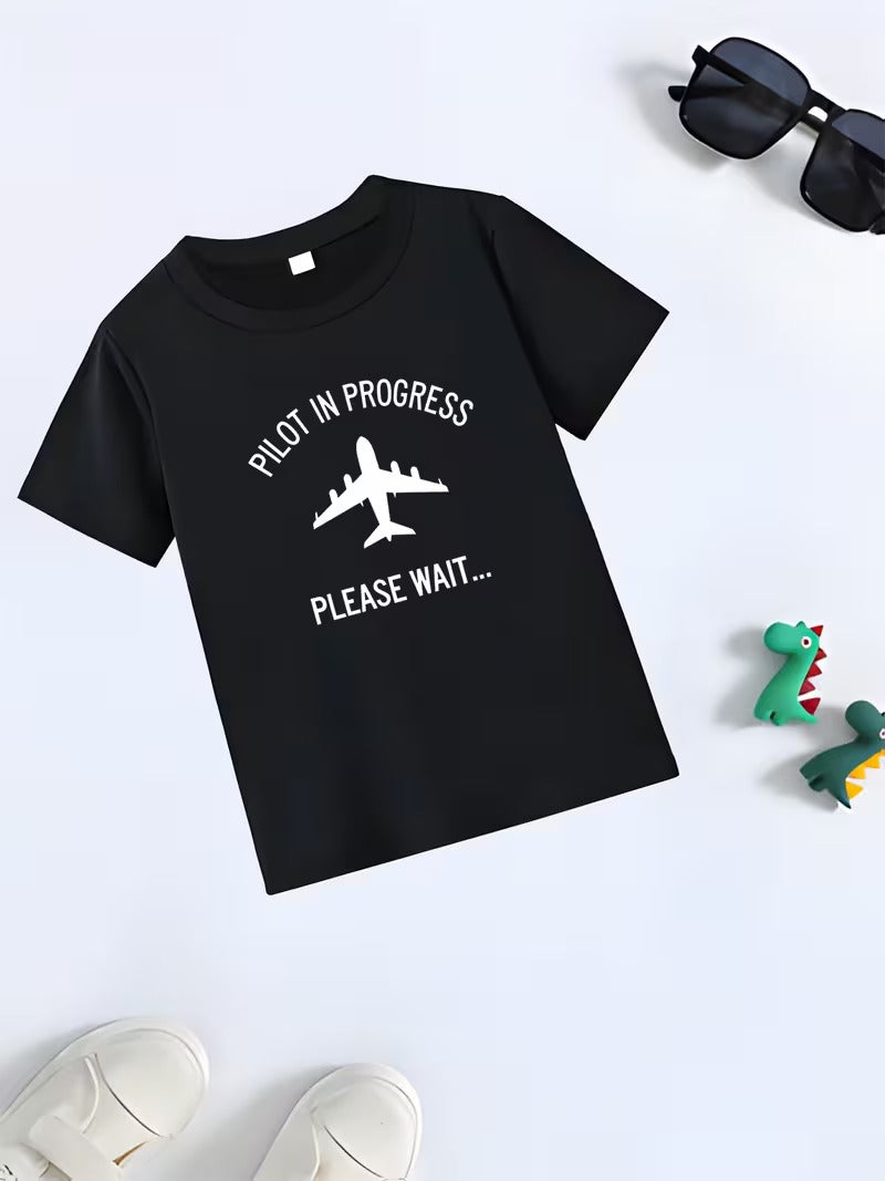 Tricou Baieti cu Imprimeu Avion Pilot In Progress
