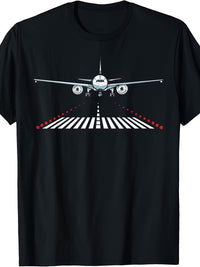 Tricou Barbatesc Bumbac Design Aviatic Airplane Runway, Negru