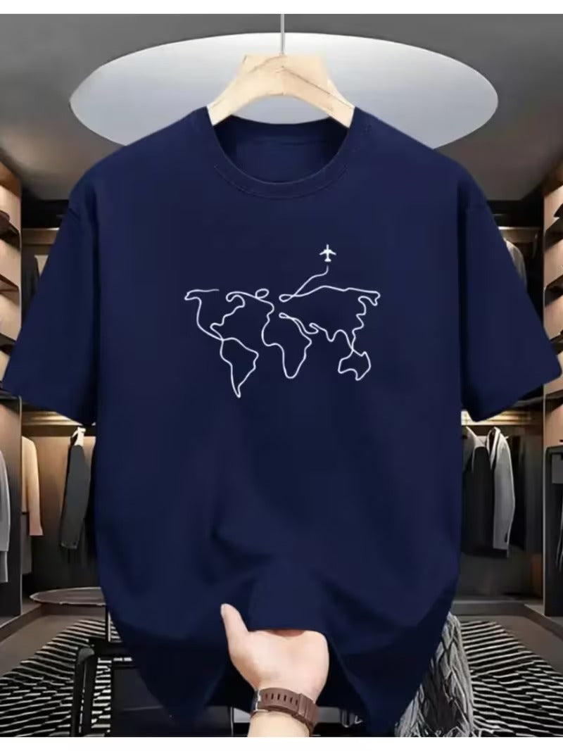 Tricou Barbatesc pentru Pasionatii de Calatorii World Map and Airplane