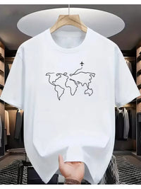 Tricou Barbatesc pentru Pasionatii de Calatorii World Map and Airplane