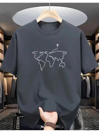 Tricou Barbatesc pentru Pasionatii de Calatorii World Map and Airplane