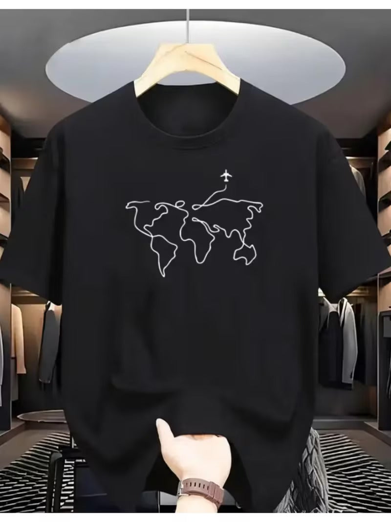 Tricou Barbatesc pentru Pasionatii de Calatorii World Map and Airplane