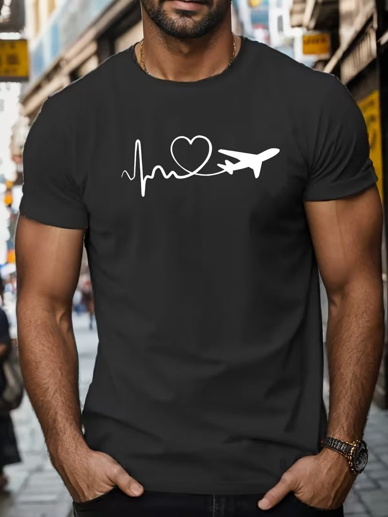Tricou Barbati Bumbac Airplane Heartbeat, Stil Casual