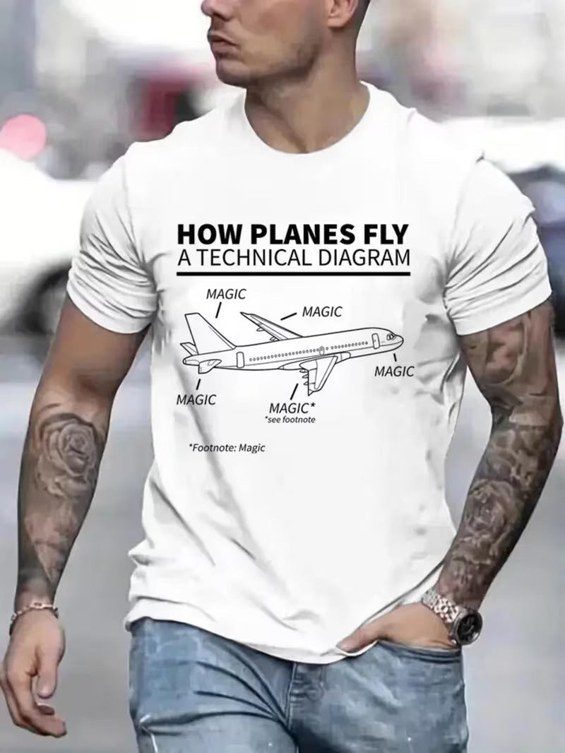 Tricou Barbati Bumbac cu Design Aviatic Tehnic Amuzant Magic Plane