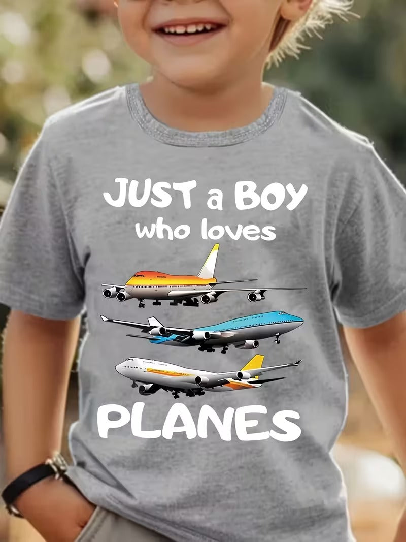 Tricou Copii Baieti cu Model Avion Just a Boy Who Love Planes
