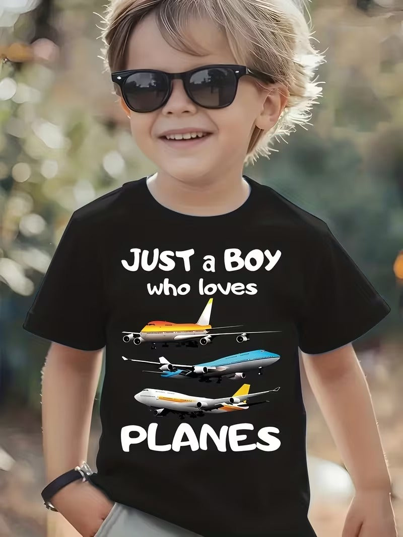 Tricou Copii Baieti cu Model Avion Just a Boy Who Love Planes